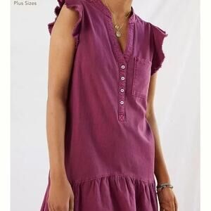 pilcro v-neck ruffle linen mini dress Pilcro V-Neck Ruffle Linen Mini Dress